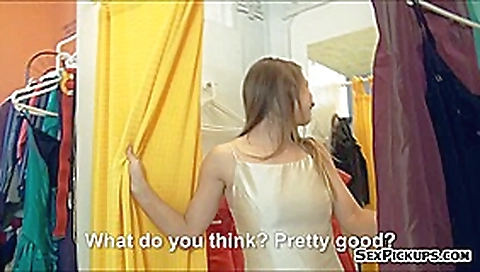 Pretty Czech girl Taylor Sands boned in change room for cash