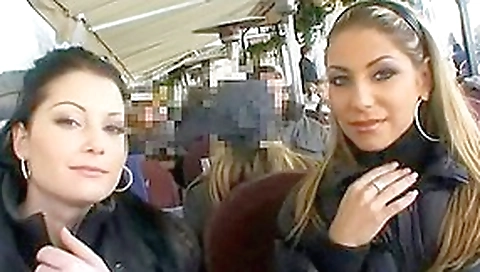 Cute Czech babes having fun in public places