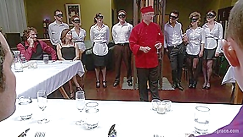 Nerine Mechanique served up and fucked at a dinner soiree